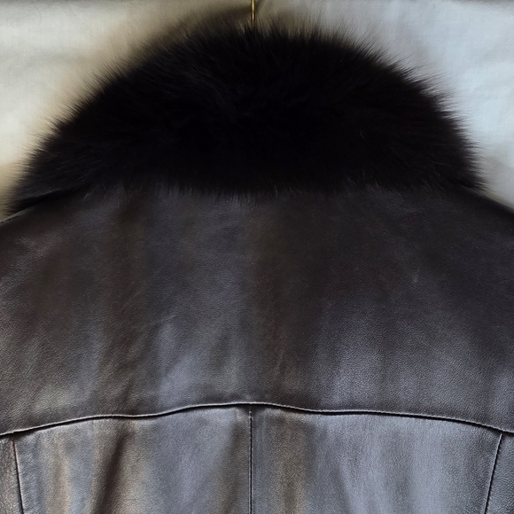 Vintage Marvin Richards Leather & Satin Brown Teddy Jacket with Fox Fur Trim - Picture 11 of 11
